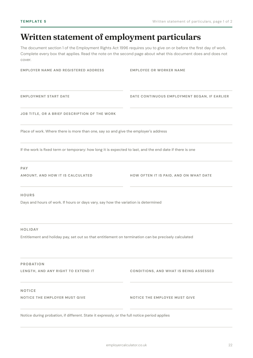 The New Starter Pack, the written statement of particulars form