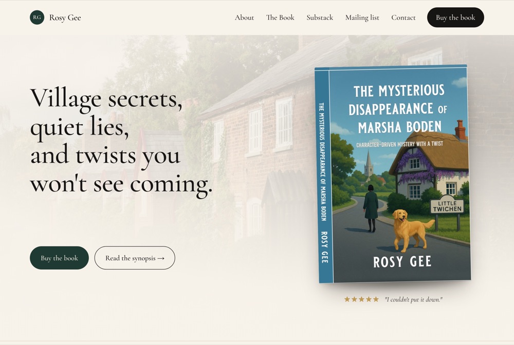 Home page of the Rosy Gee author website